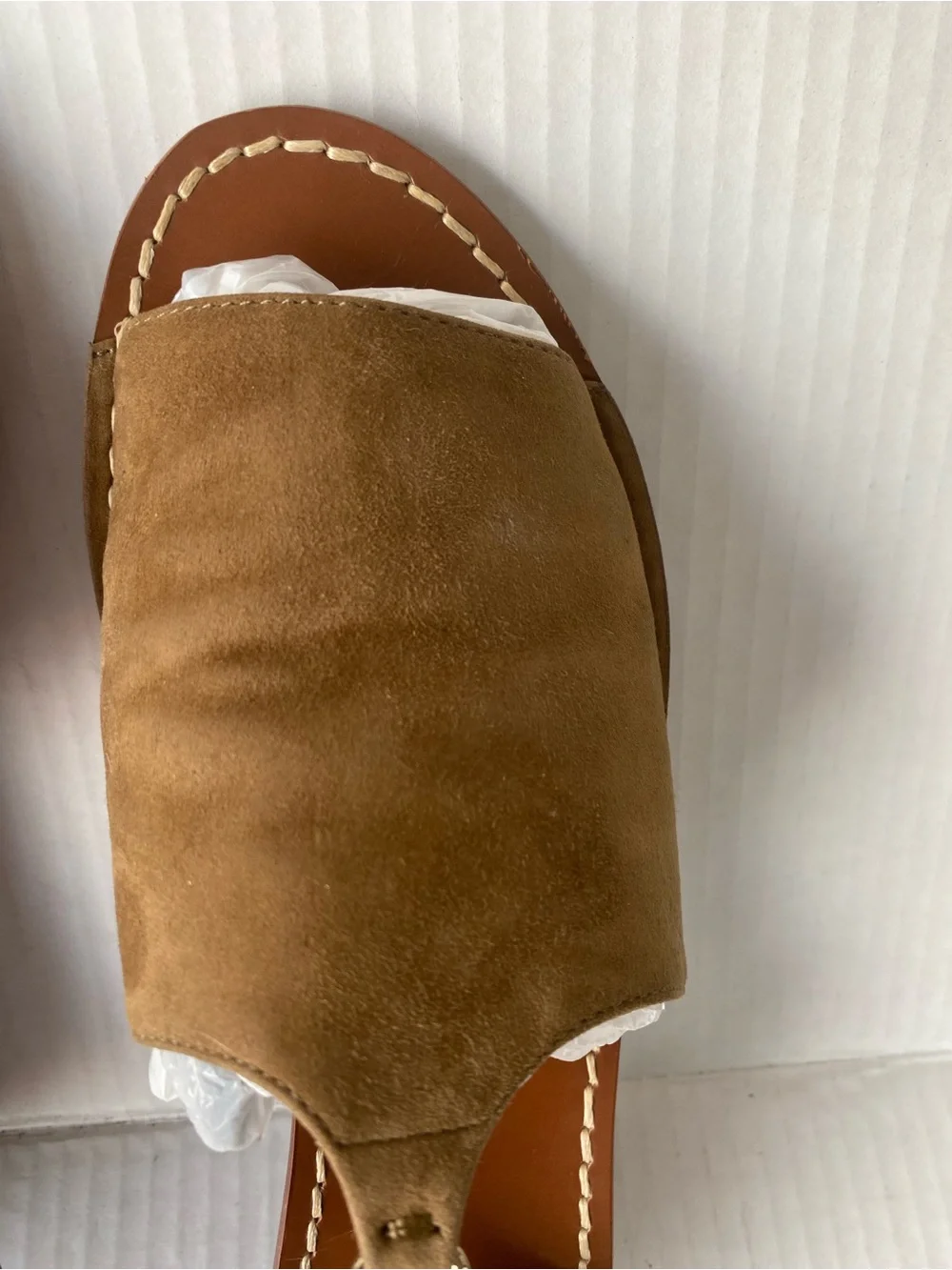 Tory Burch Tan Suede T‑Strap Open‑Toe Slingback Sandals with Gold Logo Accent